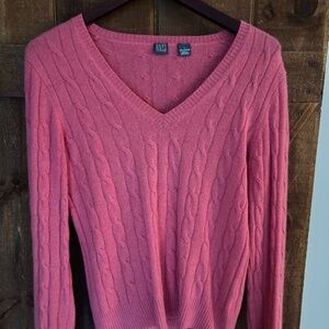 Saks 5th Avenue Cashmere V Neck Cable Knit Sweater - Size L